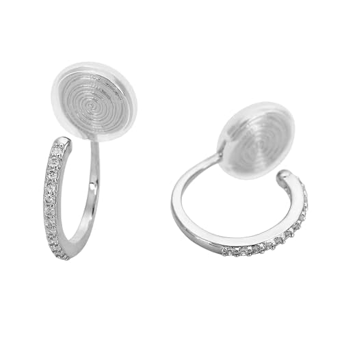 Clip On Hoop Earrings for Women Non Pierced Cubic Zirconia Huggie Hoops 14K Gold Plated CZ Clip On Earrings Adjustable No Piercing Fake Earrings - color: Silver, size: 15 MM