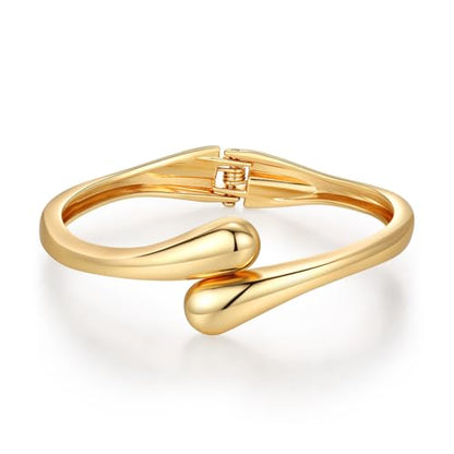 Chunky Gold Bangle Bracelets for Women Trendy 14K Gold Plated Cuff Bracelets Stack, Dainty Gold Bracelet Sets Non Tarnish Fashion Jewelry Gift - style: 1pc-Gold-TwinDrop