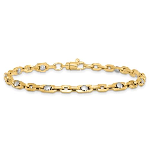 14K Two-tone Gold Polished Link Chain Bracelet 7.5"