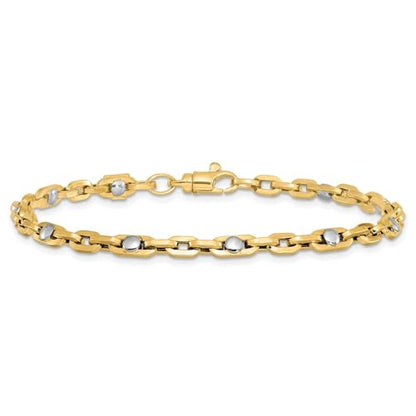 14K Two-tone Gold Polished Link Chain Bracelet 7.5"