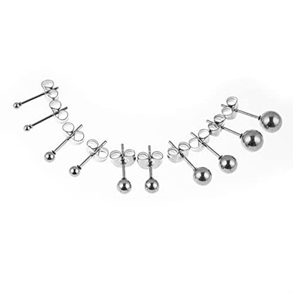 Stainless Steel Earrings Hypoallergenic Earrings, Ball Stud Silver Stud Earrings Set for Women Men Girls, Nickel Free Earrings - style: 5pairs(2-6mm)