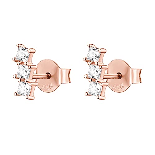PAVOI 14K Gold Plated 925 Sterling Silver CZ Simulated Diamond Earrings | Dainty Geometric Shape Mini Bar Stud Earrings for Women - color: Rose Gold, style: Offset