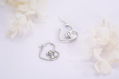 LES OSEWA Dog Animal Earrings Sterling Silver Animal Heart Hoop Dangle Earrings Cute Jewelry Gifts for Women - color: Dalmatian