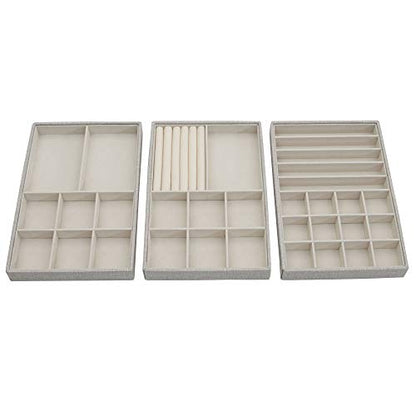 Household Essentials Grey Stacking Jewelry Organizer Box Tray Set with Removable Lid Fabric (744-1) - color: White