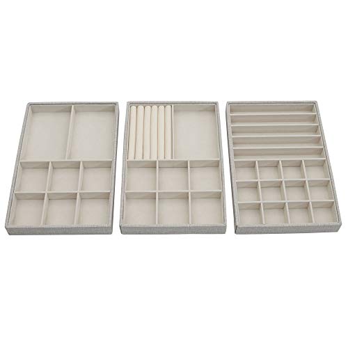 Household Essentials Grey Stacking Jewelry Organizer Box Tray Set with Removable Lid Fabric (744-1) - color: White