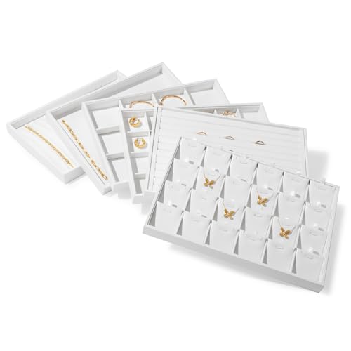 Oirlv Premium White Leather Stackable Jewelry Tray 18 Gird Necklace Bracelet Organizer Showcase Necklace Display Tray - color: White, size: 18 Grid Necklace/Bracelet Tray