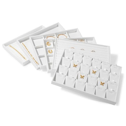 Oirlv Premium White Leather Stackable Jewelry Tray 18 Gird Necklace Bracelet Organizer Showcase Necklace Display Tray - color: White, size: 18 Grid Necklace/Bracelet Tray