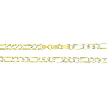 14K Gold or Rhodium Plated Silver Figaro Diamond Cut Pave Chain For Men | 1mm-13mm Thick | Solid 925 Figaro Italian Necklaces For Men - style: 5.50MM- Yellow & White