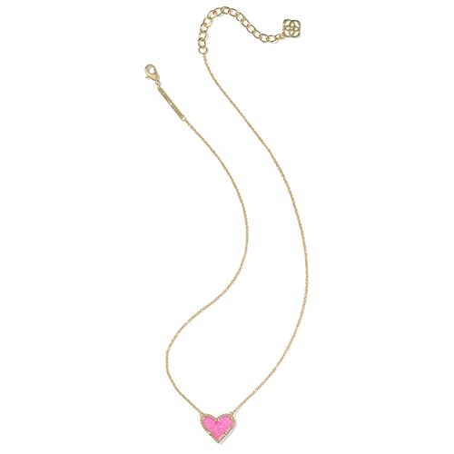 Kendra Scott Ari Heart Adjustable Length Pendant Necklace for Women, Fashion Jewelry - color: GOLD - HOT PINK DRUSY