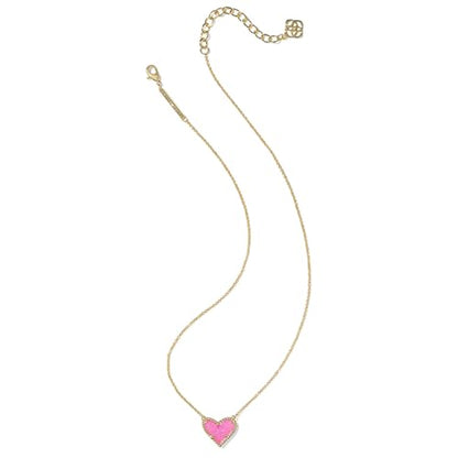 Kendra Scott Ari Heart Adjustable Length Pendant Necklace for Women, Fashion Jewelry - color: GOLD - HOT PINK DRUSY