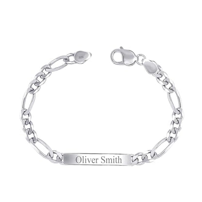 LeCalla Personalized Customised Engraved Name Men's Figaro Chain ID Bracelet in 925 Sterling Silver Personalized Custom Birthday Christmas Fathers Day Jewelry Gift for Dad Husband - color: Thickness 7.5 mm