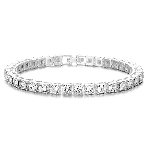 HH BLING EMPIRE 14K Gold and Silver Bracelets Diamond Tennis and Cuban Link Bracelet for Men Women Hip Hop Jewelry - color: 1 row tennis-Silver, size: 7.5"