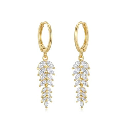 Sonateomber Christmas Tree Dangle Small Gold Hoop Earrings for Women, Cute Sparkly CZ Rhinestone Maple Clover Leaf Drop Earings Thanksgiving Holiday Accessories Fashion Jewelry Gift - color: Leaf Marquise