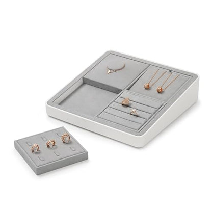 Microfiber Jewelry Tray Showcase Display | Necklace Bracelet Ring Showcase Display Empty Plate Gray - size: 16.2" x 16.2" x 3.15"
