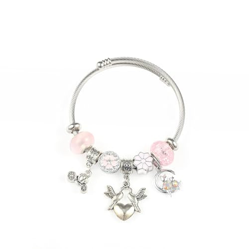 YouLuo Cute Necklace Charm Bracelet Set,Personalized Jewelry Gift for Women | Cute Charm Bracelet, Adjustable Stainless Steel Bracelet, Anime Cartoon Accessories Bracelets for Women Gift and Friendship - color: Flower