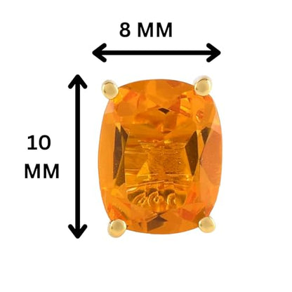 Women's 18K Gold Plated 8x10mm Princess Cut Gemstone Stud Earrings – Birthstone Jewelry for Her – Classic Cushion Studs - color: Citrine