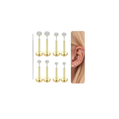 LOLIAS 14K Gold Plated Threadless Nose Studs, Nose Rings for Women 20G 18G | Hypoallergenic 316L Surgical Steel Labret Studs, Push In Flat Back Earrings, CZ Nose Nostril Tragus Helix Piercing Jewelry - color: 14K Gold Plated, size: 18G-1.5/2./2.5/3mm CZ