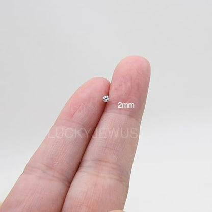 LUCKYJEWUS 925 Sterling Silver Nose Rings Studs for Women Men, 18G / 20G / 22G / 24G L Shaped Nose Stud Nose Piercing Jewelry - size: 2mm CZ, 24 gauge