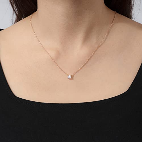 Amazon Essentials Necklace for Women, 14K Brass Chain with Cubic Zirconia Solitaire Pendant - color: Rose Gold