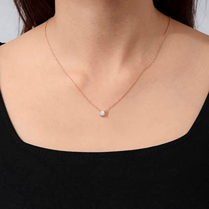 Amazon Essentials Necklace for Women, 14K Brass Chain with Cubic Zirconia Solitaire Pendant - color: Rose Gold