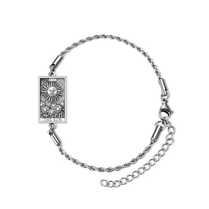 PELOVNY Tarot Card Bracelet 925 Sterling Silver Moon Cat Sun Sunflower Lovers Skull Pendant Lion Anklet Spiritual Tarot Jewelry Christmas Birthday Gifts for Women Men - style: Sun