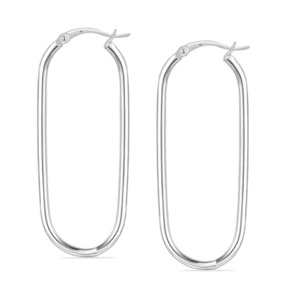 925 Sterling Silver Post Oval Hoop Earrings for Women | 18K Gold-Plated Large Hoops Earring-53mm - color: White-Gold