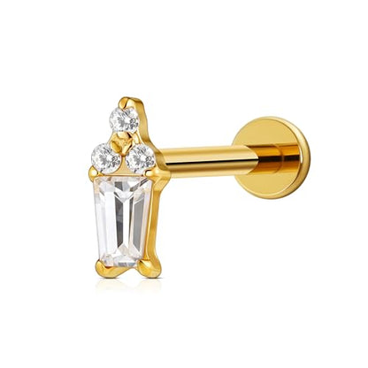 1PC ASTM F136 Titanium Mini Threadless Flat Back Stud 18G 6mm 8mm for Conch Helix Flat Tragus Labret - color: Soldered Trapezoidal - Tit
