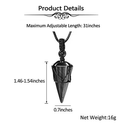 Top Plaza Mens Necklace, Crystal Gemstone Protection Pendant Necklace | Healing Crystals Necklace for Men Adjustable 6 Facet Pointed Necklace Energy Natural Quartz Protect Jewelry Gifts - color: Black Obsidian + Labradorite + Tiger Eye + Clear Quartz + Ch