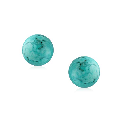 Classic Birthstones Gemstone 10MM Ball Stud Earrings .925 Sterling Silver - color: Aqua Turquoise