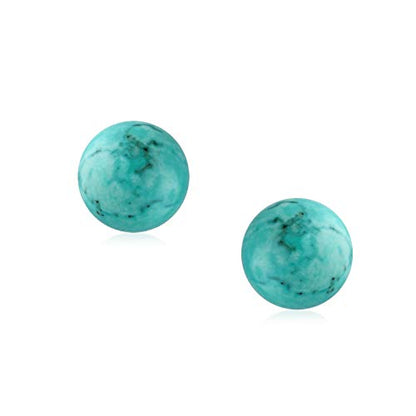 Classic Birthstones Gemstone 10MM Ball Stud Earrings .925 Sterling Silver - color: Aqua Turquoise