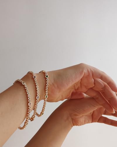 Gold Bracelets for Women, 3mm Cubic Zirconia Tennis Bracelet 7 Inch Gold Jewelry - color: White