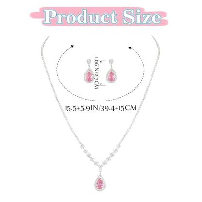 JAKAWIN Silver Rhinestone Jewelry Set Wedding Necklace Earrings for Women - color: G Pink