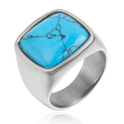 Turquoise Ring for Men Stainless Steel Classical Statement Band Ring Size 7-12 - color: B