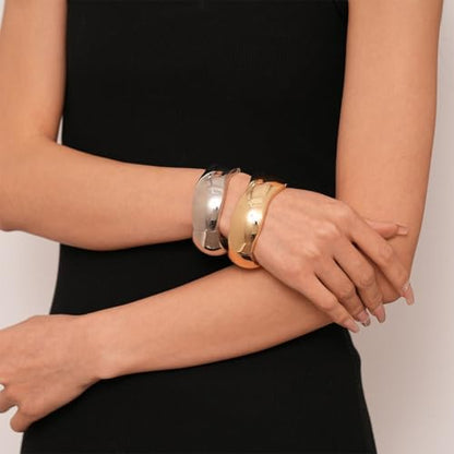 Gold/Silver Cuff Bangle Bracelets For Women Chunky Waterdrop Twisted Hinged Bangle Bracelets Minimalist Arm Cuff Bracelet Jewelry Gifts - color: 3Silver