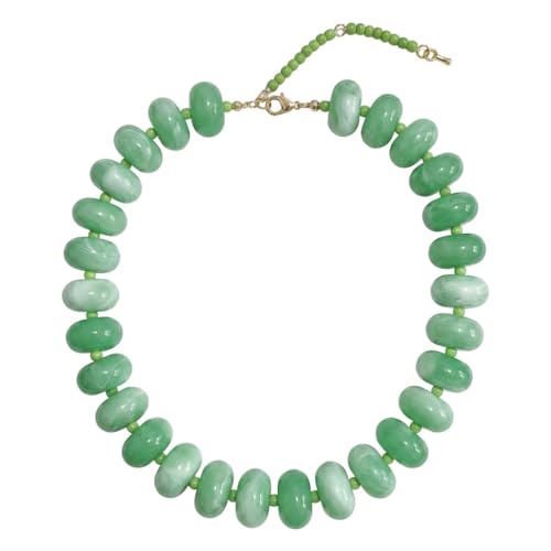 Chunky Acrylic Beaded Necklace for Women, Boho Oversized Disc Fake Turquoise Resin Bead Chain Statement Choker Lightweight Adjustable Summer Beach Jewelry Gift - color: Oversize Disc Green