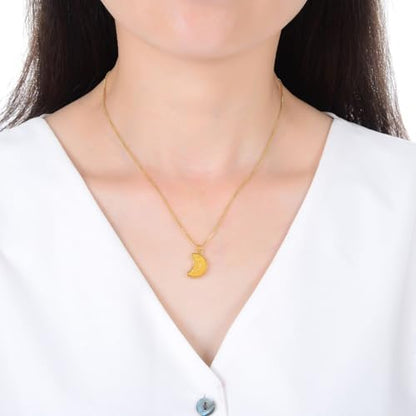 Adabele Natural Druzy Necklace Small Tiny Moon Gemstone Pendant 18 inch Sparkly Agate Stone Crystal Women Jewelry Tarnish Resistant Stainless Steel/Gold Plated Chain - color: Golden champagne druzy - gold plated