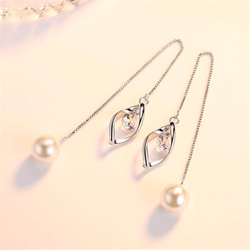925 Sterling Silver Dangle Earrings with Charms Heart, Water drop, Moon, Star Long Drop Earring for Women Jewelry Gifts Hypoallergenic - color: waterdrop+pearl