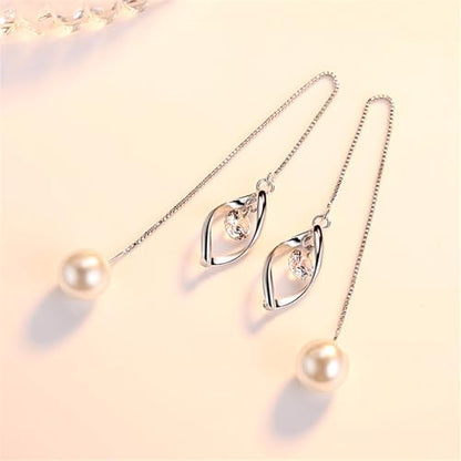 925 Sterling Silver Dangle Earrings with Charms Heart, Water drop, Moon, Star Long Drop Earring for Women Jewelry Gifts Hypoallergenic - color: waterdrop+pearl