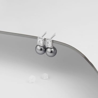 925 Sterling Silver Hoop Handpicked AAA+ Quality 7.5-8mm White Freshwater Cultured Pearl Dangle Drop Earrings Jewelry for Women - color: 6. Silver Plated Gray Pearl