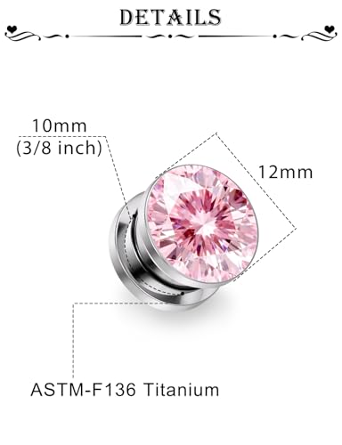 Astm F136 Titanium CZ Ear Gauges Screw Fit Flesh Tunnels Plugs Gauges Earring Expander Stretcher Ear Tunnels For Ears 10G 8G 6G 4G 2G 0G 00G Plug Earrings Body Piercing Jewelry For Women Men - color: 00G Gauges,Pink CZ