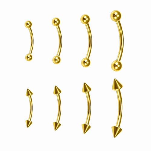 BLISI G23 Solid Titanium Eyebrow Piercing Jewelry, Gold Black Rose Gold Silver Pink Rainbow Eyebrow Rings 16G Curved Barbell,Tiny Vertical Labret Lip Jewelry Rook Piercing Jewelry for Women and Men - color: Gold 1
