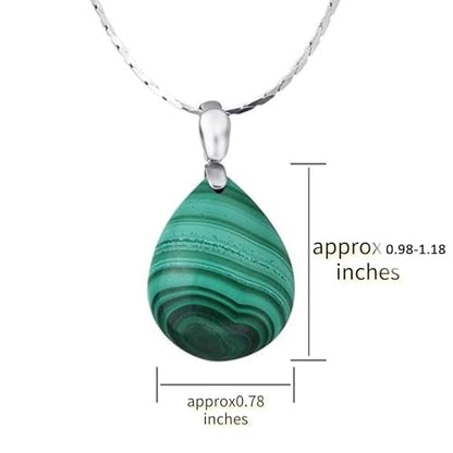 iSTONE 925 Sterling Silver Natural Crytral for Womens Pendant Necklace, Gemstone Birthstone with 17.8" Silver Chain Ladies - color: Malachite 1