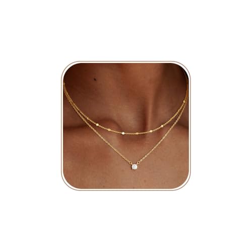 Coshilta Layered Gold Necklaces for Women, 14K Plated Gold Sterling Silver Plated Dainty Pendant Necklace Set with Cubic Zirconia,Stackable Chain Choker,Trendy Personalized Jewelry Gift Non Tarnish - style: C-N0518-CZ