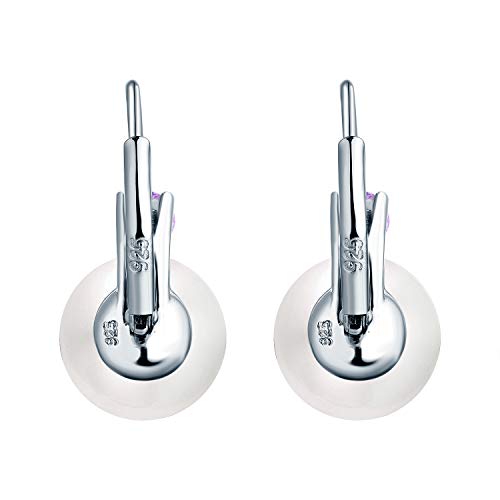 JO WISDOM 925 Sterling Silver Cubic Zirconia Freshwater Cultured Pearl Drop & Dangle Leverback Earrings - color: 10mm,amethyst color