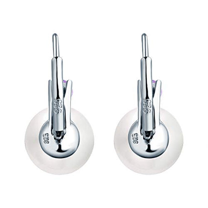 JO WISDOM 925 Sterling Silver Cubic Zirconia Freshwater Cultured Pearl Drop & Dangle Leverback Earrings - color: 10mm,amethyst color