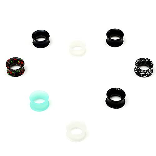 WBRWP 48/32/24/22/20/16/12pcs Ear Tunnels and Plugs - Double Flared Hollow Hard/Soft Silicone Ear Gauges - Ear Expander Stretcher Body Piercing Jewelry 8g-1" - color: A-16PCS soft(thin) silicone set
