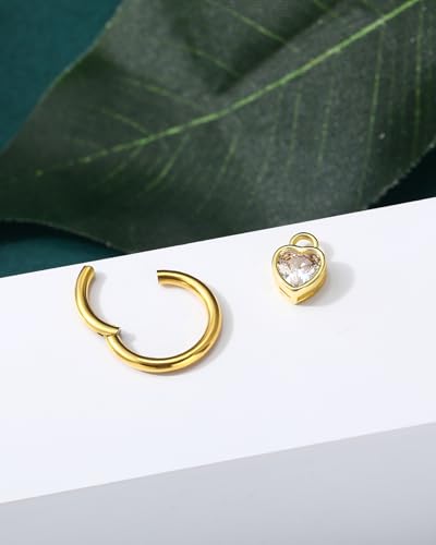 Clicker Belly Button Rings 14G Heart Dangle Belly Navel Rings for Women Surgical Steel Navel Belly Button Piercing Jewelry - color: YG-10MM