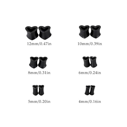 Heart Silicone Ear Tunnel Plugs Gauges Expanders Hollow Flexible Soft Tunnels Kit Stretcher Earrings Fashion Lobe Piercing Body Jewelry for Women Her 6 Pairs Set - color: Black, size: 4mm-12mm