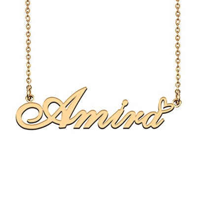 HUAN XUN Custom Name Necklace for Women Stainless Steel Customized Jewelry | 18k Gold Plated Nameplate Heart Pendant,Adjustable Delicate Chain,Personalized Gifts for Mother Day Christmas Birthday - color: Amira - Gold