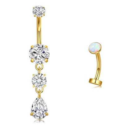 VCMART Belly Button Ring Belly Button Piercing Belly Rings Dangle Belly Button Rings Surgical Steel Clicker Floating Belly Button Rings for Women 14G Silver Gold Belly Navel Piercings Jewelry - color: C2 -2pcs, gold